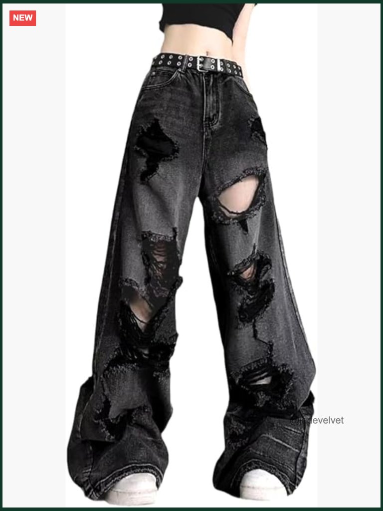 Baggy High Waisted Straight Leg Ripped Jeans Y2k Grunge Street Style
